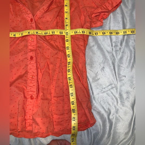 Odille Swiss dot Orange Button-Down Shirt short puff sleeve Peter Pan collar 8 - Picture 4 of 5